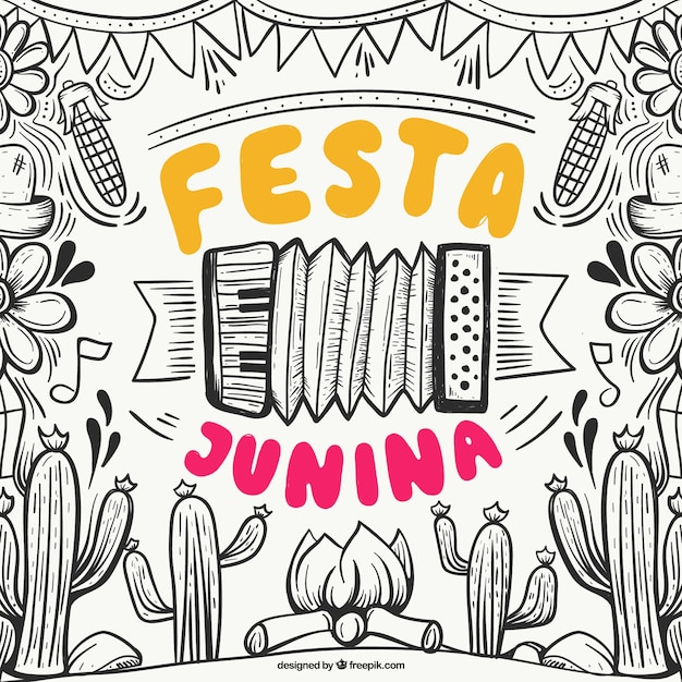 Бесплатное векторное изображение Ручной обращается festa junina фон с элементами