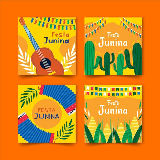 Free vector hand drawn festa junina card collection template