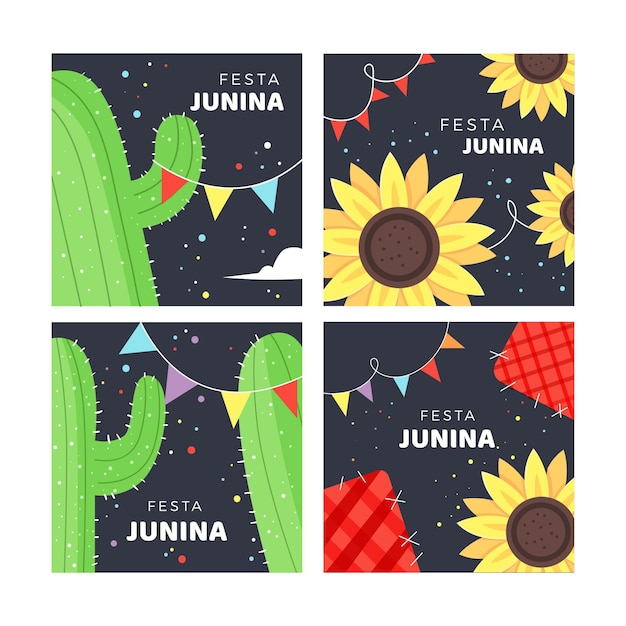 Hand drawn festa junina card collection template