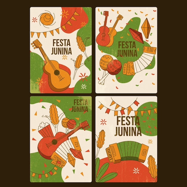 Vettore gratuito collezione di carte festa junina disegnata a mano