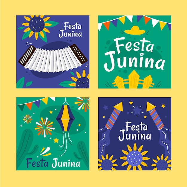 Vettore gratuito collezione di carte festa junina disegnata a mano