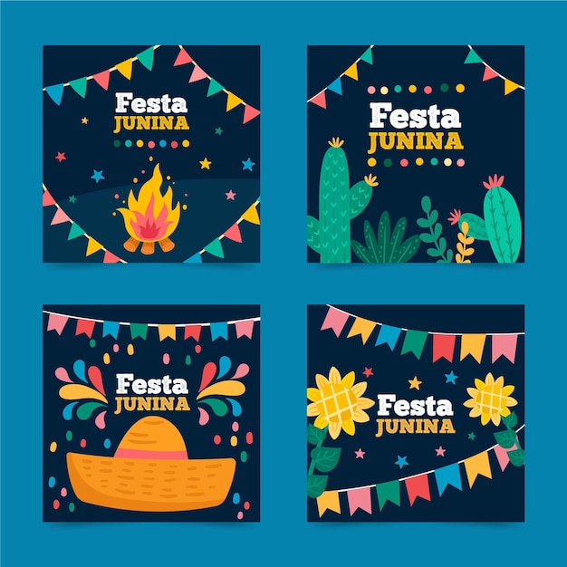 Hand drawn festa junina cards collection