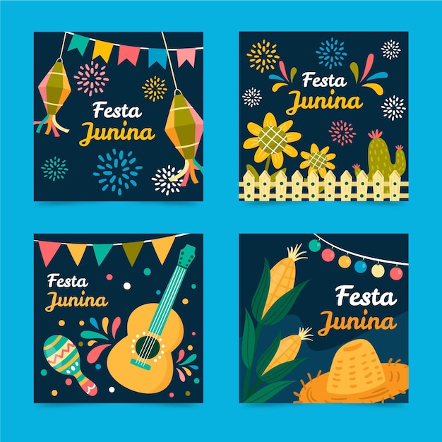 Vettore gratuito collezione di carte festa junina disegnata a mano