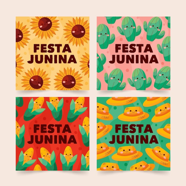 Vettore gratuito collezione di carte festa junina disegnata a mano