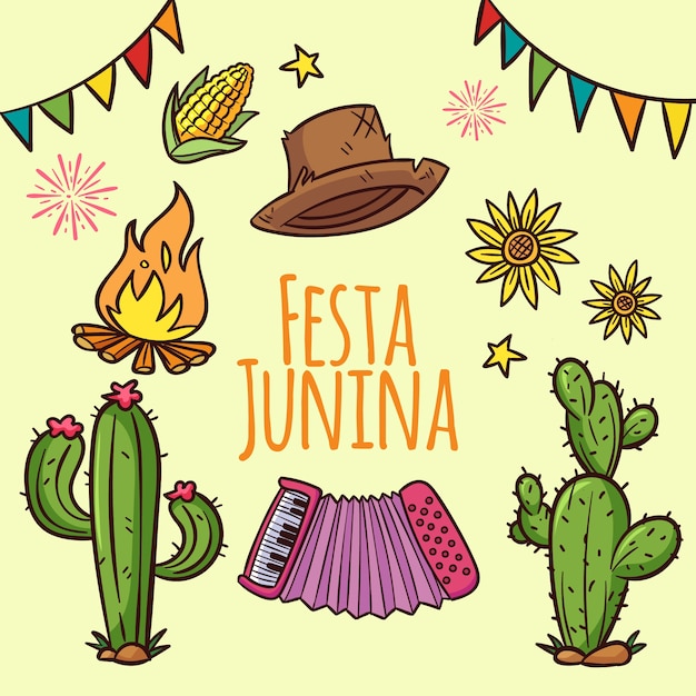 Concetto di festa junina disegnata a mano