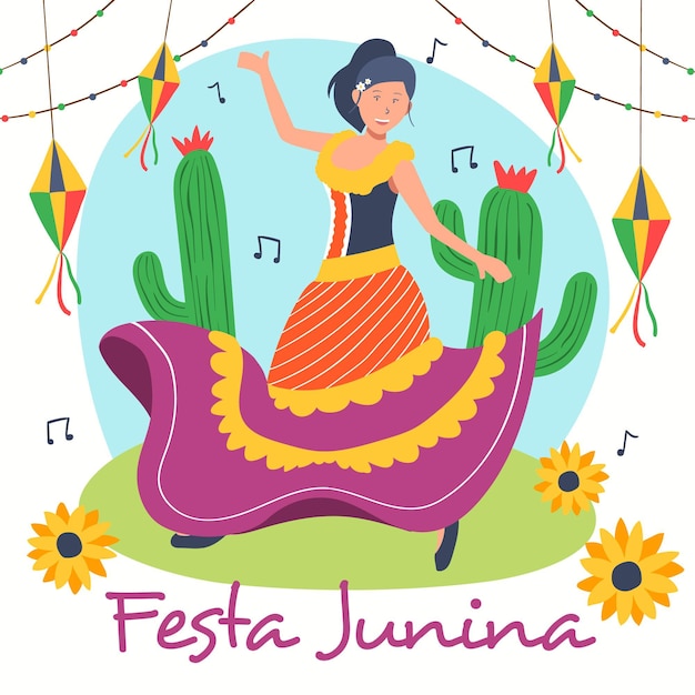 Vettore gratuito concetto di festa junina disegnata a mano