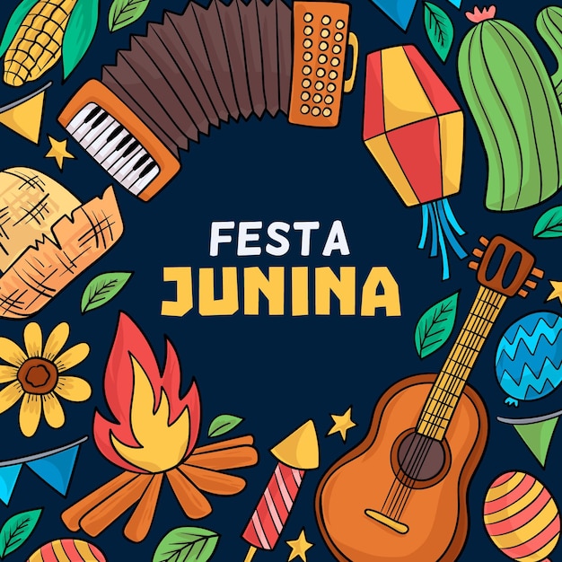 Vettore gratuito concetto di festa junina disegnata a mano