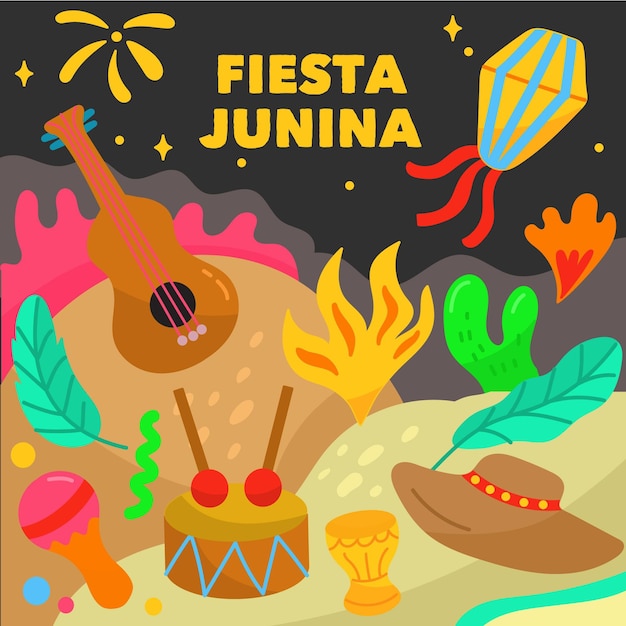 Vettore gratuito concetto di festa junina disegnata a mano