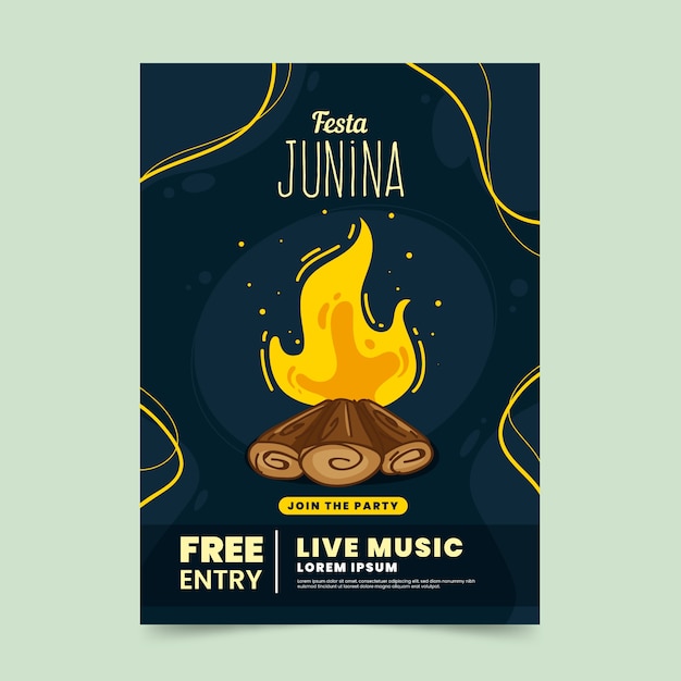 Free vector hand drawn festa junina flyer template