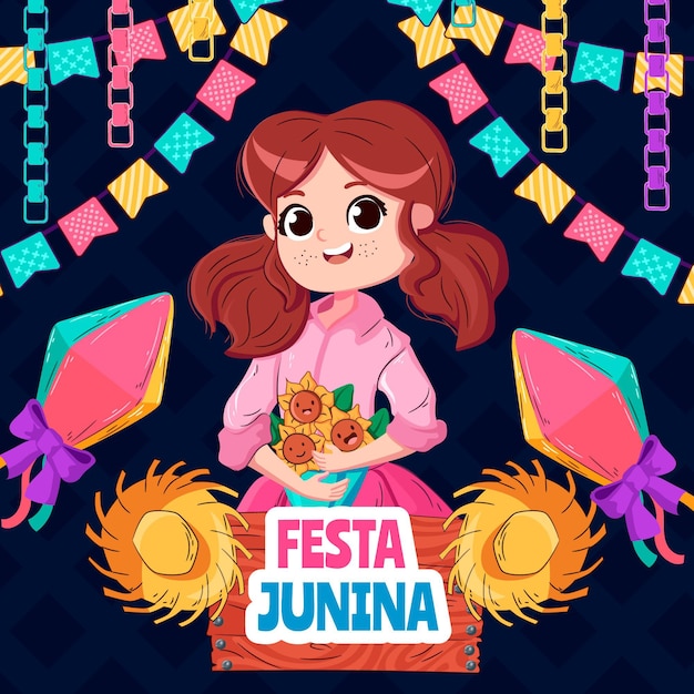 Vettore gratuito illustrazione di festa junina disegnata a mano