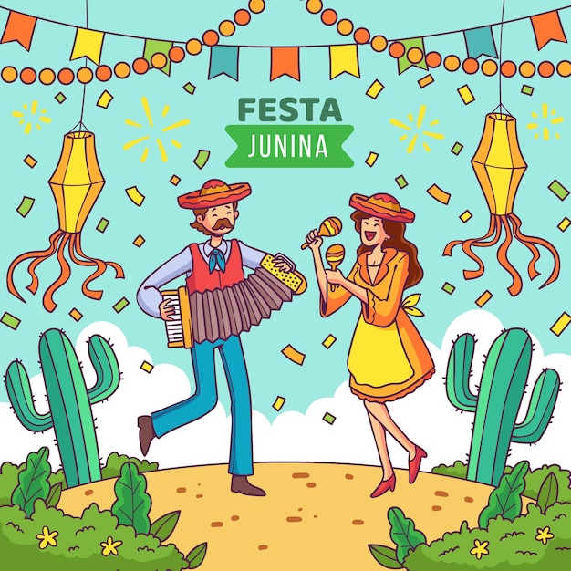 Free vector hand drawn festa junina illustration