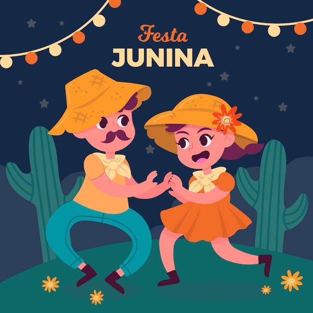 Vettore gratuito disegnati a mano festa junina persone che ballano insieme