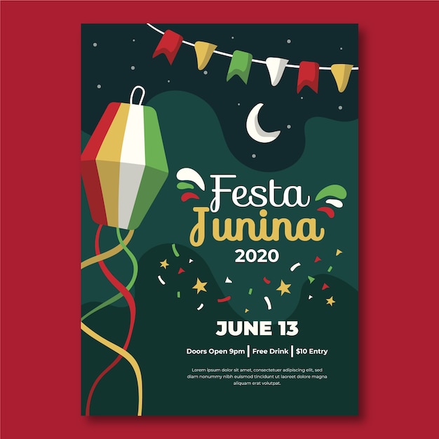 Vettore gratuito modello di manifesto festa junina disegnata a mano