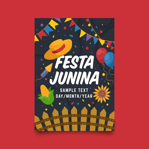 손으로 그린 축제 junina 포스터 템플릿