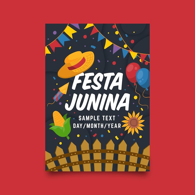 Vettore gratuito modello di manifesto festa junina disegnata a mano