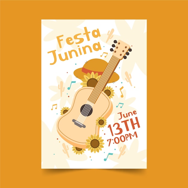 Free vector hand drawn festa junina poster with guitar