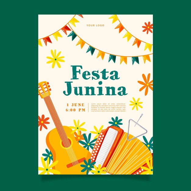 Ручной обращается шаблон вертикального плаката festa junina