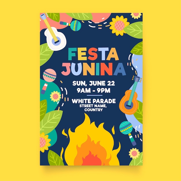 Hand drawn festa junina vertical poster template