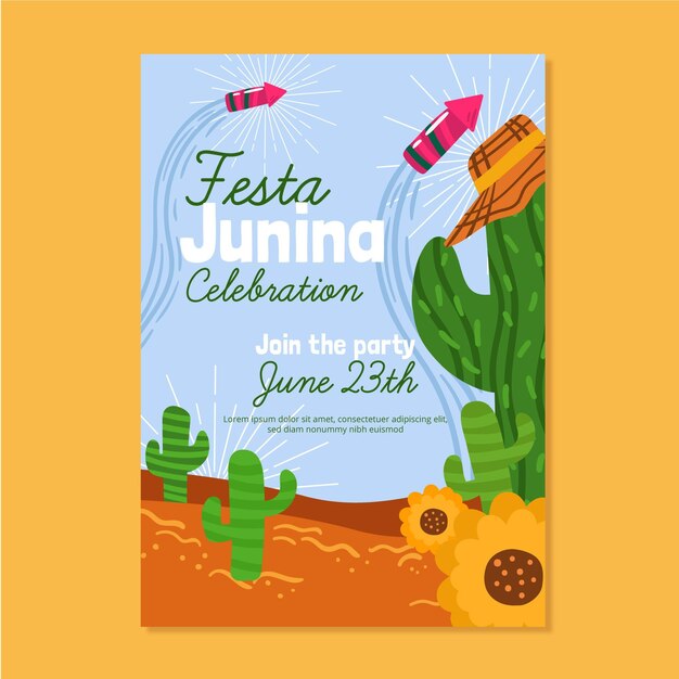 Modello di poster verticale di festa junina disegnato a mano