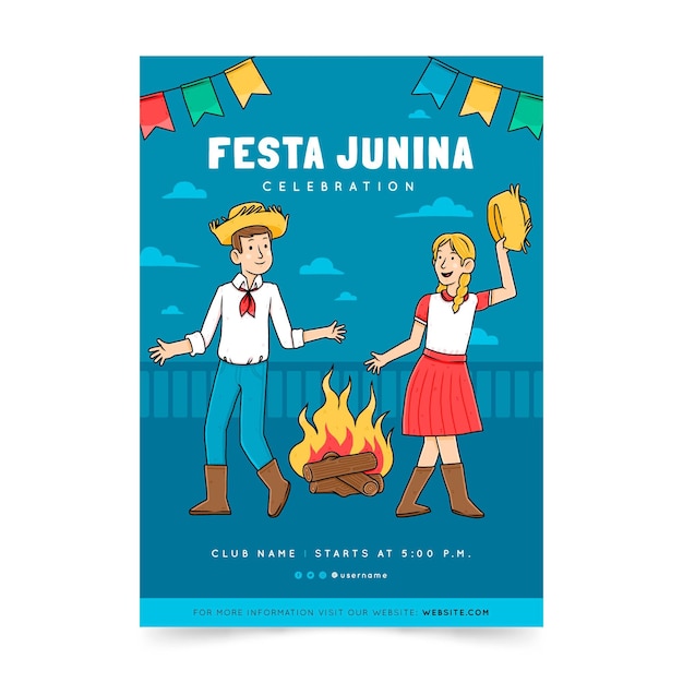 Hand drawn festa junina vertical poster template