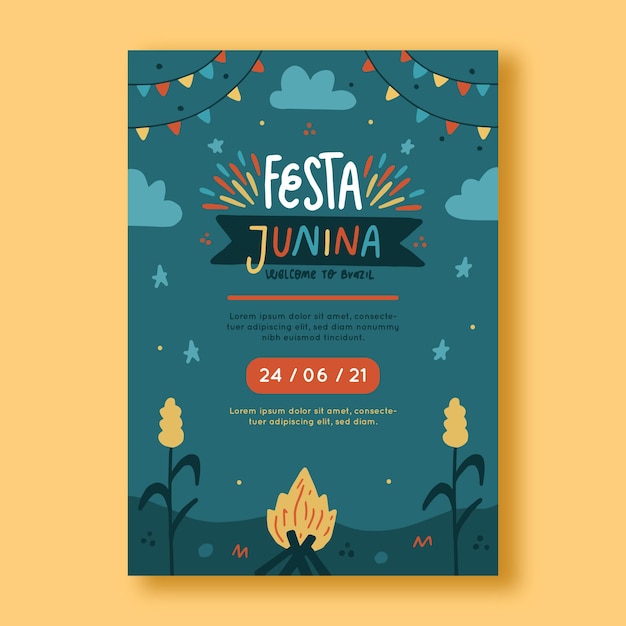 Modello di poster verticale di festa junina disegnato a mano