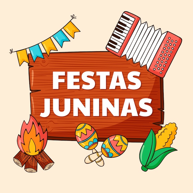 Нарисованная рукой иллюстрация аккордеона festas juninas