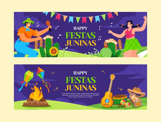 무료 벡터 댄서와 손으로 그린된 festas juninas 배너