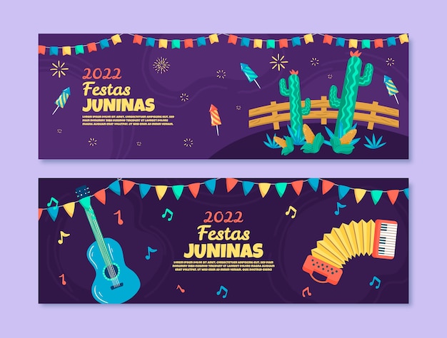 Бесплатное векторное изображение Ручной обращается баннер festas juninas с музыкальными инструментами