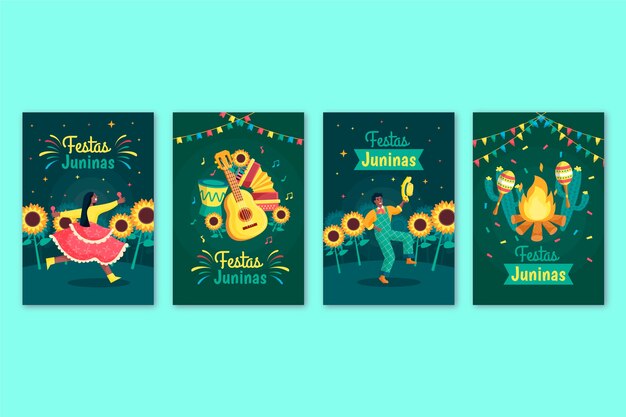 hand drawn festas juninas card pack