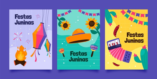 Коллекция рисованных карточек festas juninas