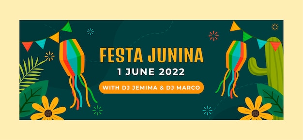 Бесплатное векторное изображение Нарисованный рукой шаблон обложки facebook festas juninas