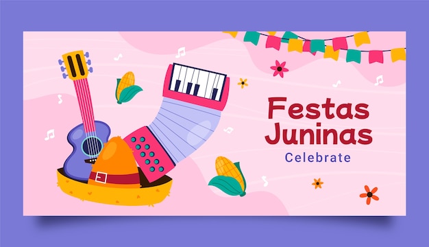 Hand drawn festas juninas horizontal banner template