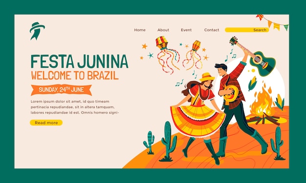 Vettore gratuito modello di pagina di destinazione festas juninas disegnato a mano