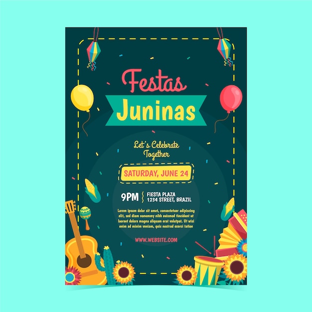 Ручной обращается плакат festas juninas с гитарой