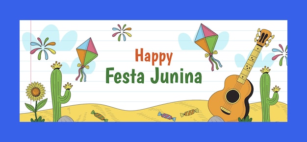 Бесплатное векторное изображение Нарисованный рукой шаблон обложки для социальных сетей festas juninas
