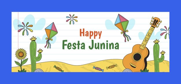 Нарисованный рукой шаблон обложки для социальных сетей festas juninas