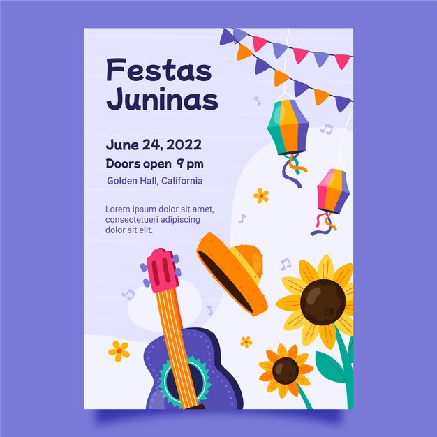 Ручной обращается шаблон вертикального плаката festas juninas