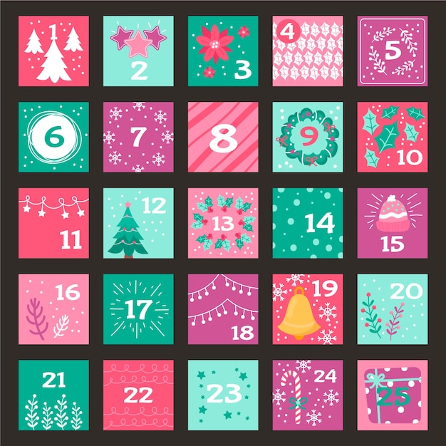 Hand drawn festive advent calendar