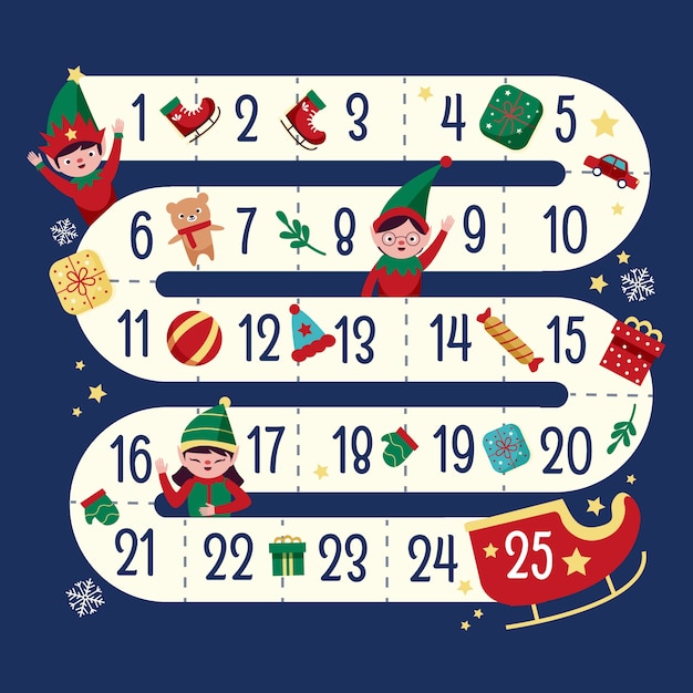 Calendario dell'avvento festivo disegnato a mano