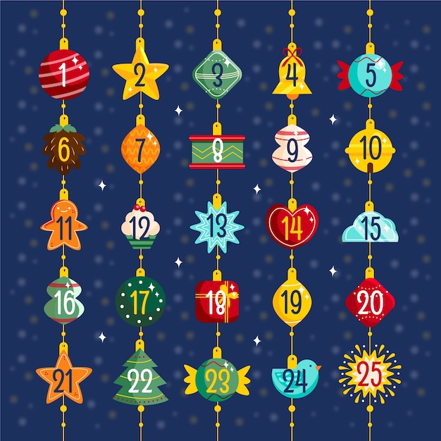 Free vector hand drawn festive advent calendar