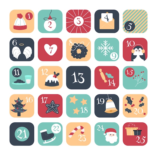 Free vector hand drawn festive advent calendar