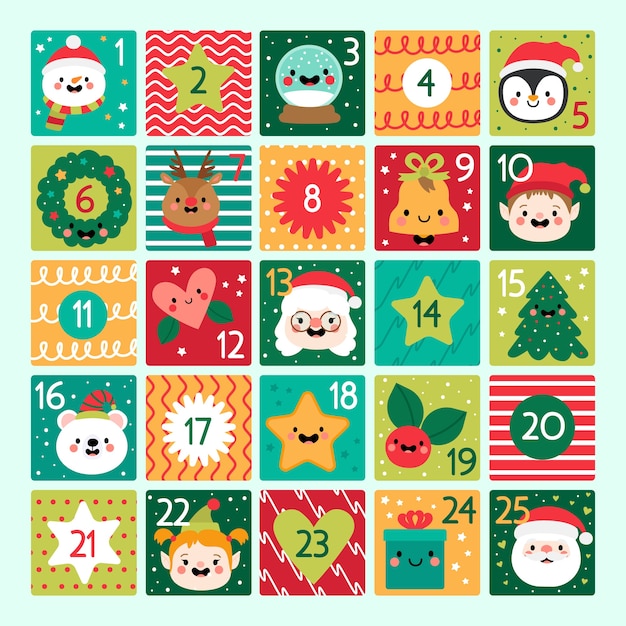 Hand drawn festive advent calendar