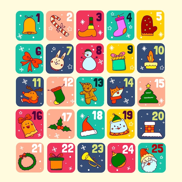 Free vector hand drawn festive advent calendar