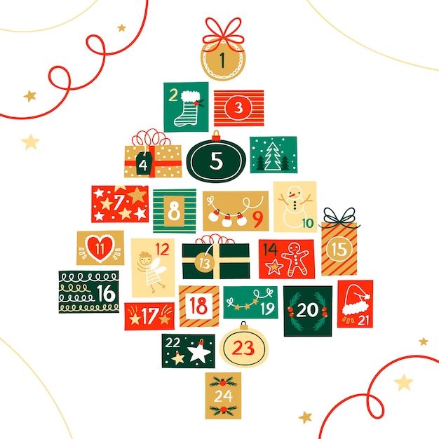 Free vector hand drawn festive advent calendar