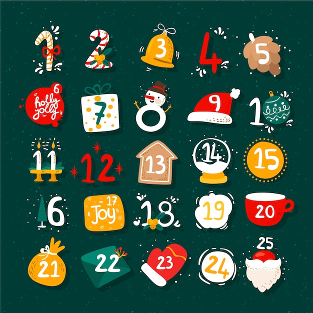 Hand drawn festive advent calendar