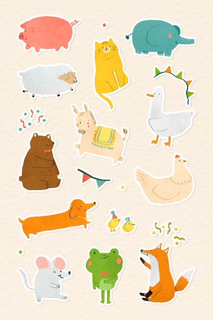 Hand drawn festive animal stickers collection vector