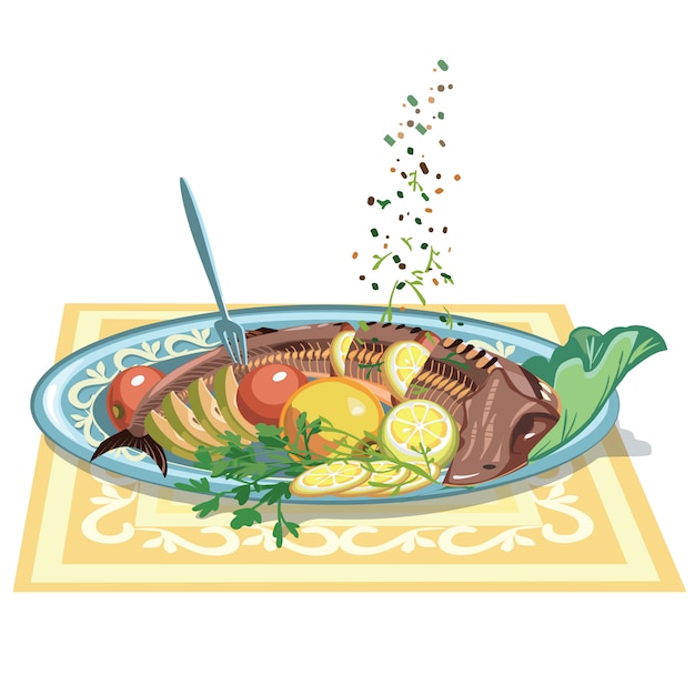 手描きのお祝い魚料理テンプレート