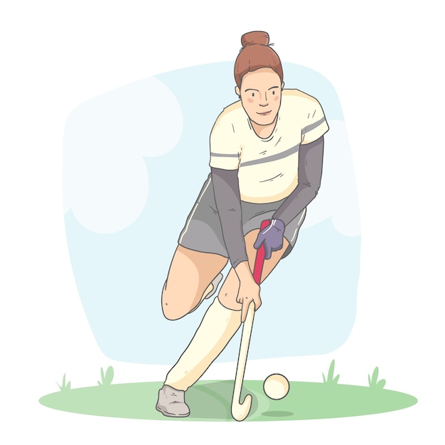 Hand drawn field hockey illustration