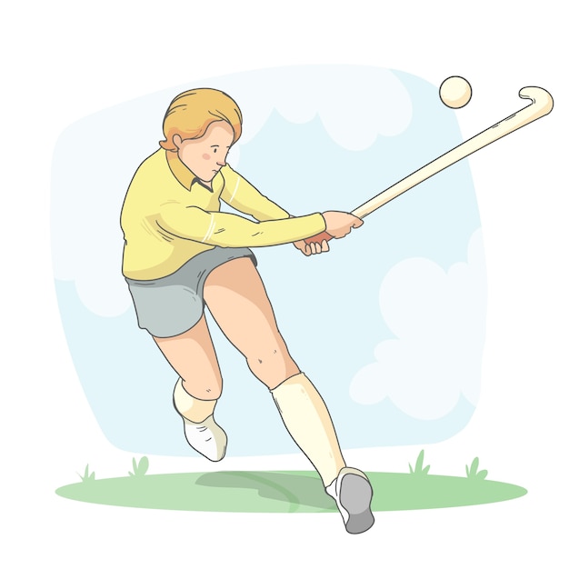 Hand drawn field hockey illustration