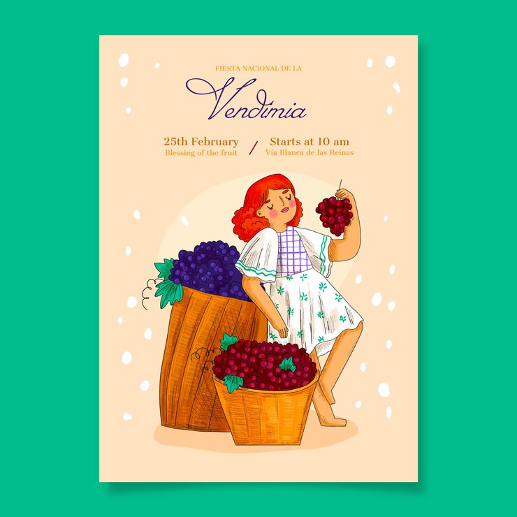 Free Vector hand drawn fiesta de la vendimia vertical poster template